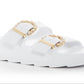 Sandálias femininas Stuart Weitzman com fivela de pérola, brancas, tamanho 7 M