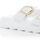 Sandálias femininas Stuart Weitzman com fivela de pérola, brancas, tamanho 7 M