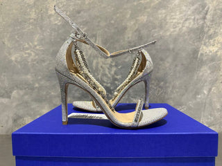 Sandálias de salto alto femininas Stuart Weitzman Nudist, cinza, tamanho 5,5 M