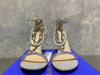 Sandálias de salto alto femininas Stuart Weitzman Nudist, cinza, tamanho 5,5 M