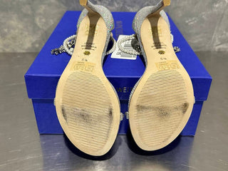 Sandálias de salto alto femininas Stuart Weitzman Nudist, cinza, tamanho 5,5 M