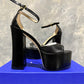 Sandálias plataforma de salto alto feminino Stuart Weitzman Skyhigh, pretas, tamanho 8 M