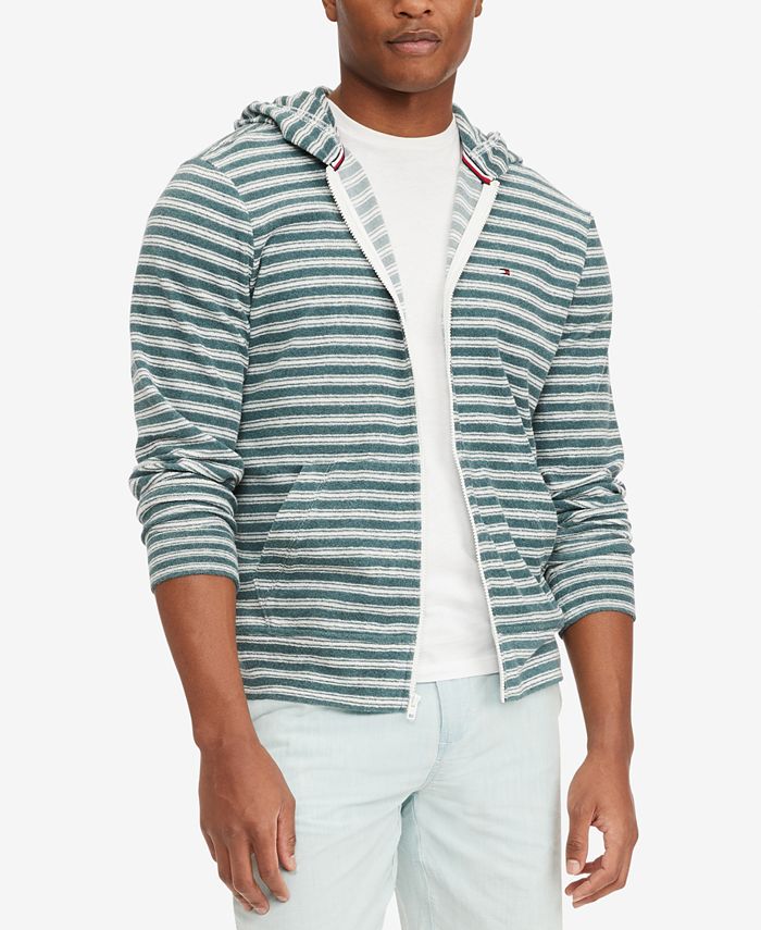 Tommy Hilfiger Masculino Listrado French Terry Moletom com Capuz e Zíper, Verde, Tamanho XXG