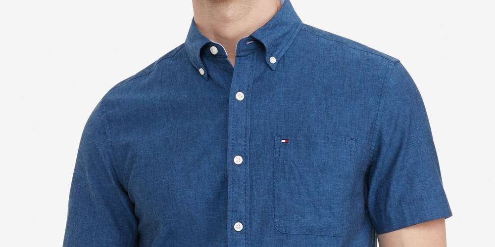 Camisa texturizada Tommy Hilfiger masculina, tamanho grande e alto, corte clássico, azul, tamanho extragrande