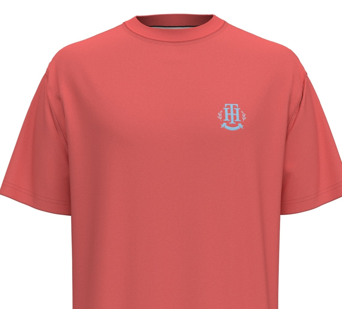 Camiseta Tommy Hilfiger Masculina Monograma Manga Curta Rosa Tamanho Médio