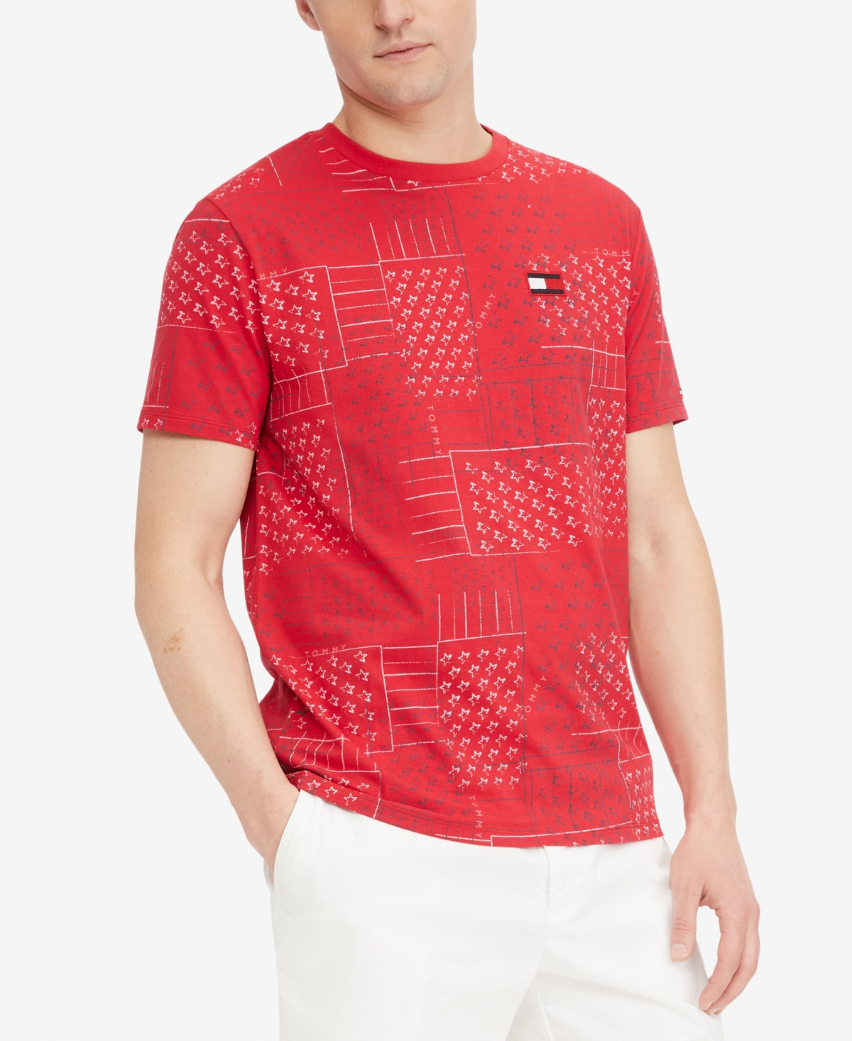 Camiseta Tommy Hilfiger All Over Road Trip Masculina Vermelha Tamanho Grande