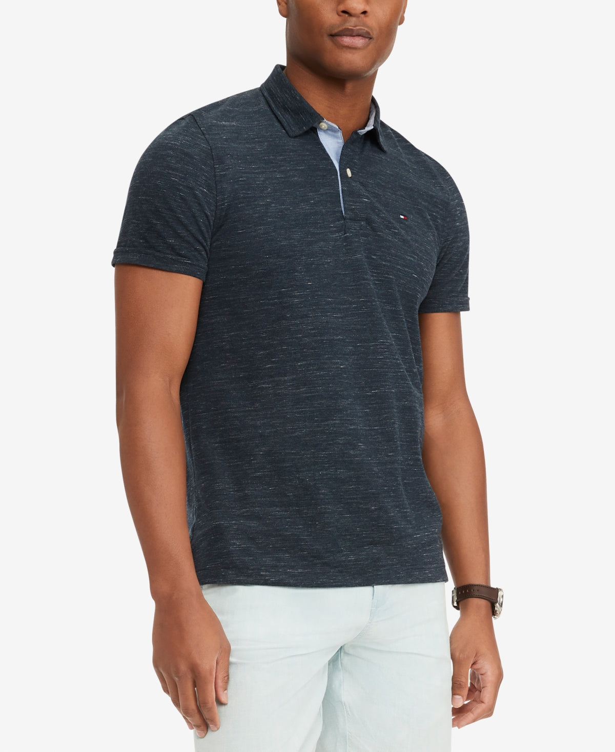 Tommy Hilfiger Polo Masculino com Estampa Personalizada e Tingido no Espaço Azul Tamanho XXX-G