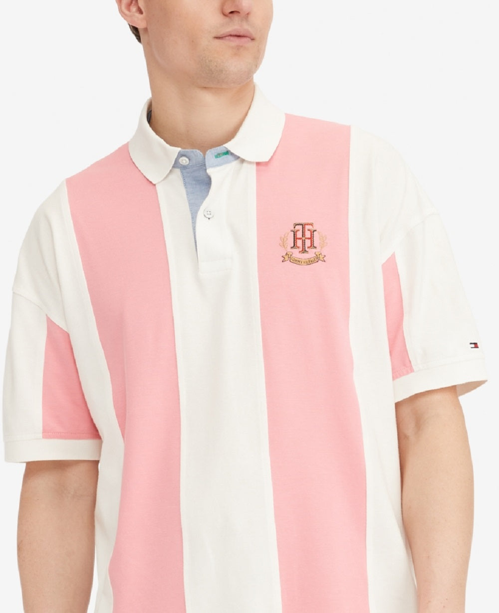 Polo Tommy Hilfiger Heritage Stripe Relaxed Fit Masculino Rosa Tamanho XXX-G