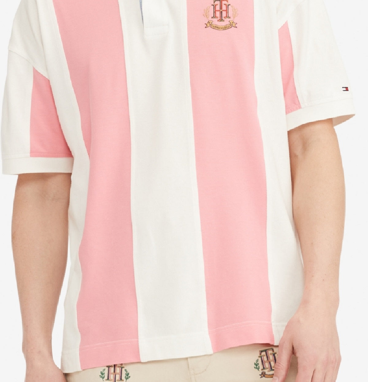 Polo Tommy Hilfiger Heritage Stripe Relaxed Fit Masculino Rosa Tamanho XXX-G