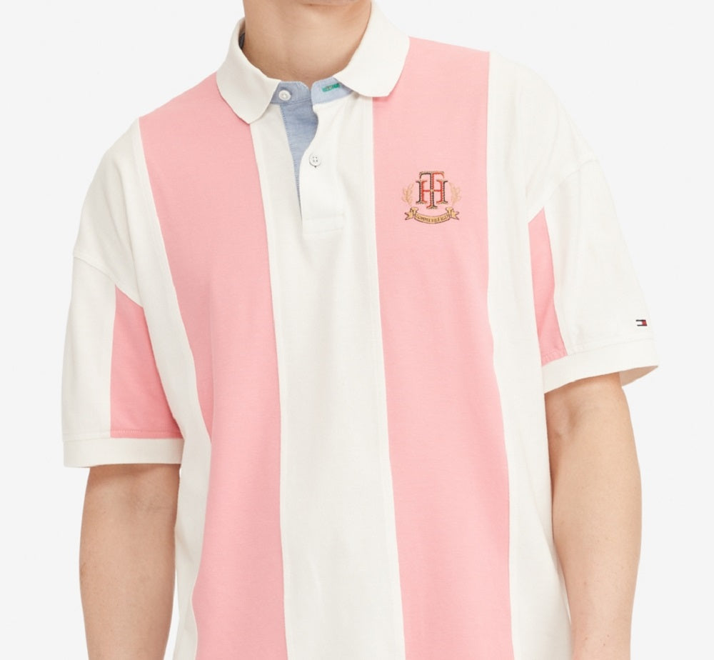 Polo Tommy Hilfiger Heritage Stripe Relaxed Fit Masculino Rosa Tamanho XX-G