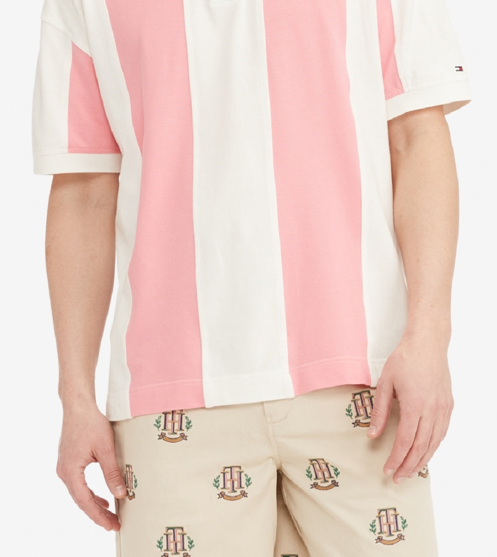 Polo Tommy Hilfiger Heritage Stripe Relaxed Fit Masculino Rosa Tamanho XX-G