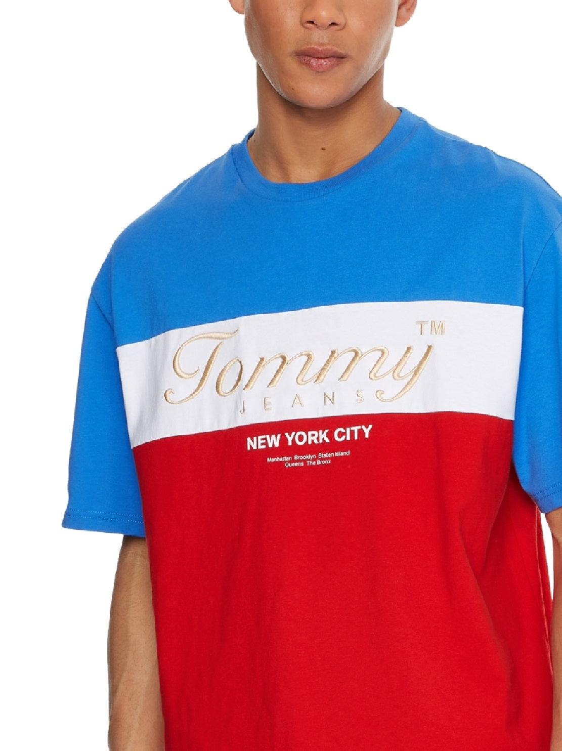 Camiseta Tommy Jeans Masculina Archive Stripe Boxy Fit Vermelha Tamanho X-G