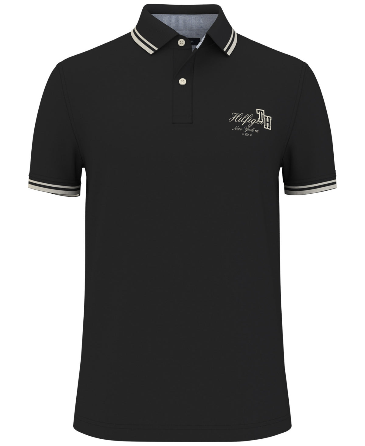 Camisa polo masculina Tommy Hilfiger Christian Regular Fit, preta, tamanho grande