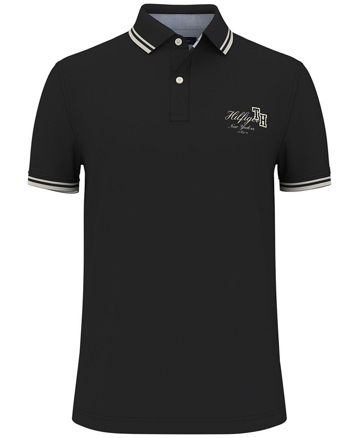 Camisa polo masculina Tommy Hilfiger Christian Regular Fit, preta, tamanho GG