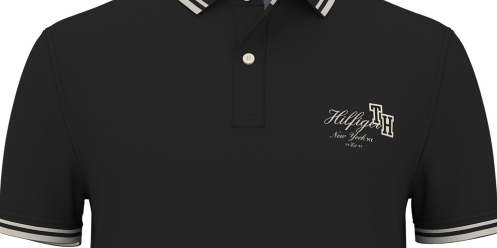 Camisa polo masculina Tommy Hilfiger Christian Regular Fit, preta, tamanho GG