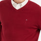 Suéter Tommy Hilfiger Signature Masculino com Decote em V, Vermelho, Tamanho Médio