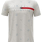 Camiseta masculina Tommy Hilfiger com estampa de logo Critter e listras da bandeira, branca, tamanho grande