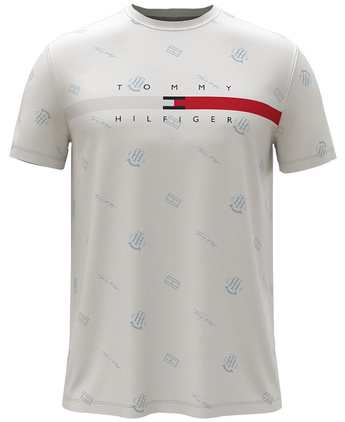 Camiseta masculina Tommy Hilfiger com estampa de logo Critter e listras da bandeira, branca, tamanho grande