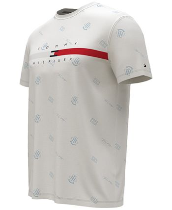 Camiseta masculina Tommy Hilfiger com estampa de logo Critter e listras da bandeira, branca, tamanho grande