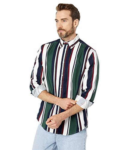 Camisa masculina Tommy Hilfiger Adaptive Classic Fit Bold Stripe manga comprida preta tamanho X-G