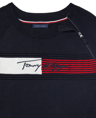 Vestido suéter feminino Tommy Hilfiger com zíper e logotipo, azul, tamanho grande