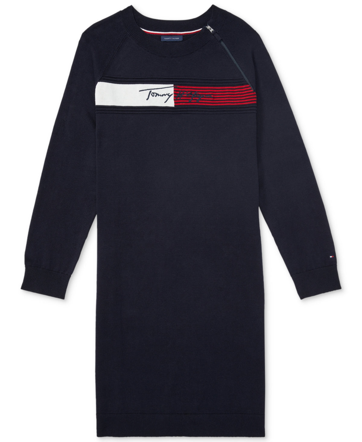 Vestido suéter feminino Tommy Hilfiger com zíper e logotipo, azul, tamanho grande