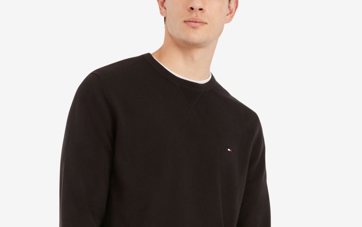 Suéter masculino Tommy Hilfiger Signature Solid com gola redonda, preto, tamanho 3XL