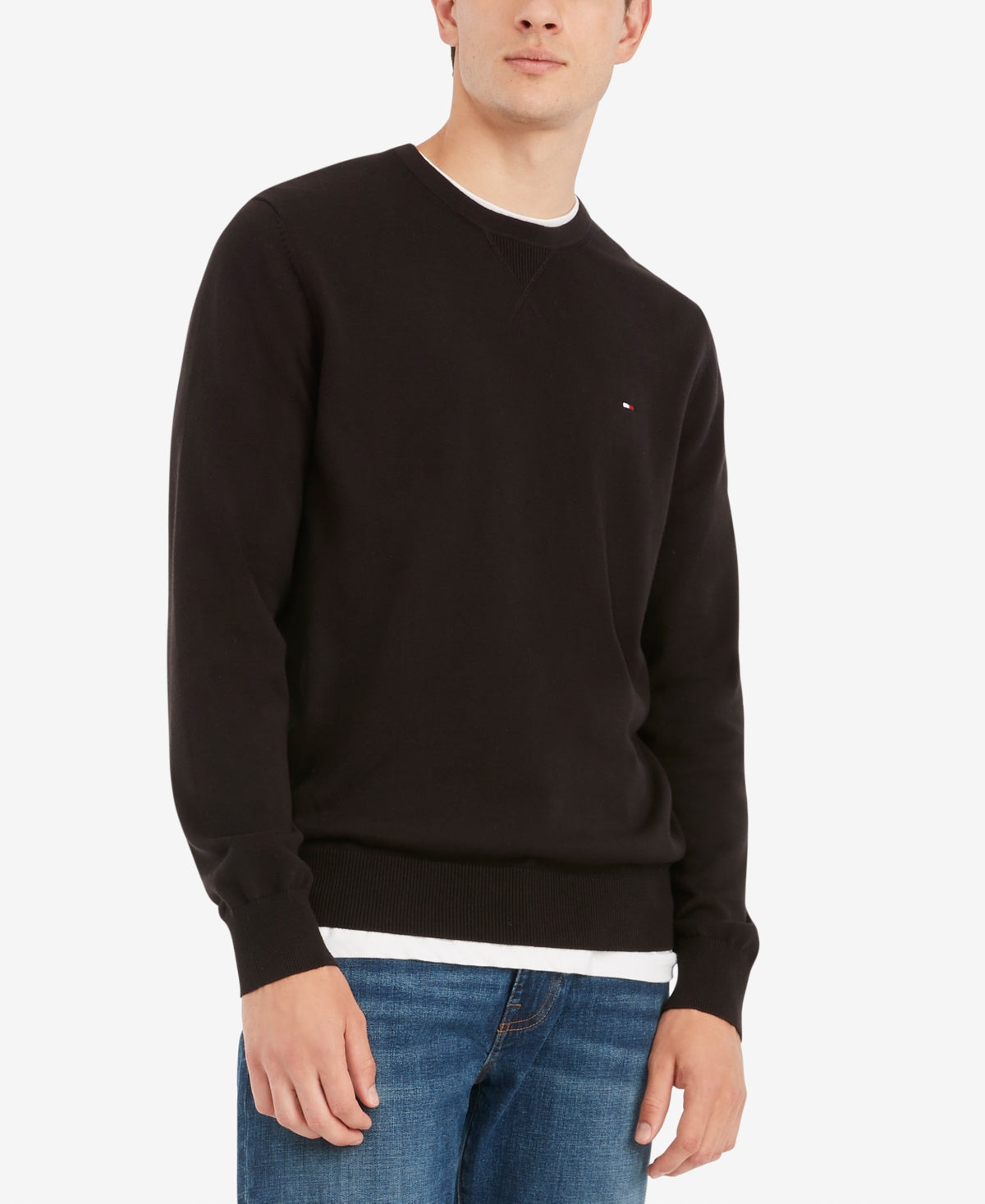 Suéter masculino Tommy Hilfiger Signature Solid com gola redonda, preto, tamanho 3XL