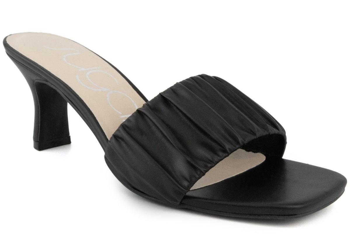 Sandálias femininas Sugar Leader com salto gatinho e franzido, pretas, tamanho 7 M