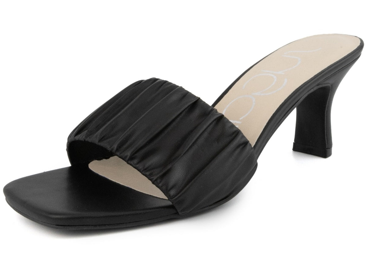 Sandálias femininas Sugar Leader com salto gatinho e franzido, pretas, tamanho 7 M