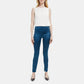 Legging de cintura alta em cetim elástico azul tamanho 8