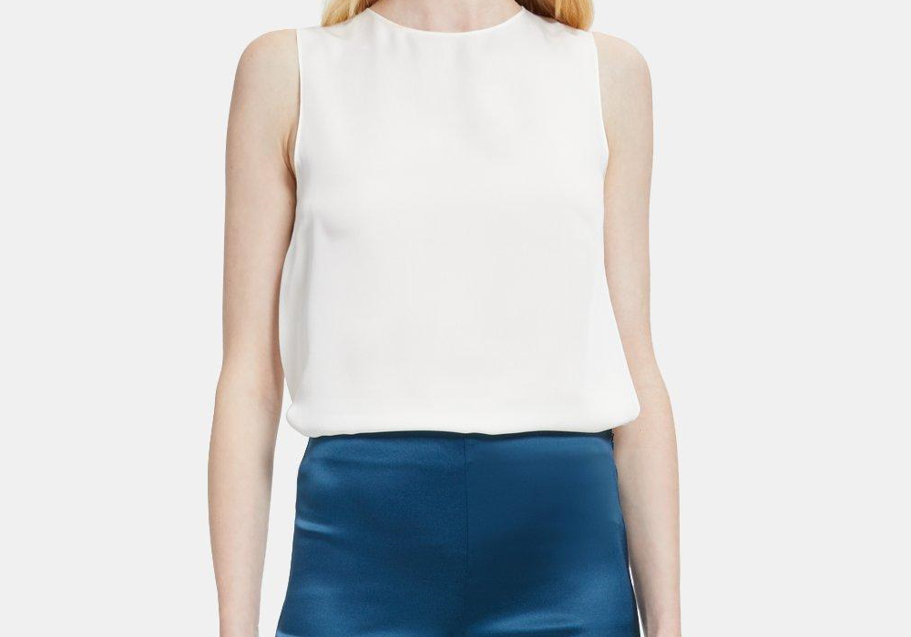 Legging de cintura alta em cetim elástico azul tamanho 8