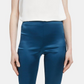 Legging de cintura alta em cetim elástico azul tamanho 8