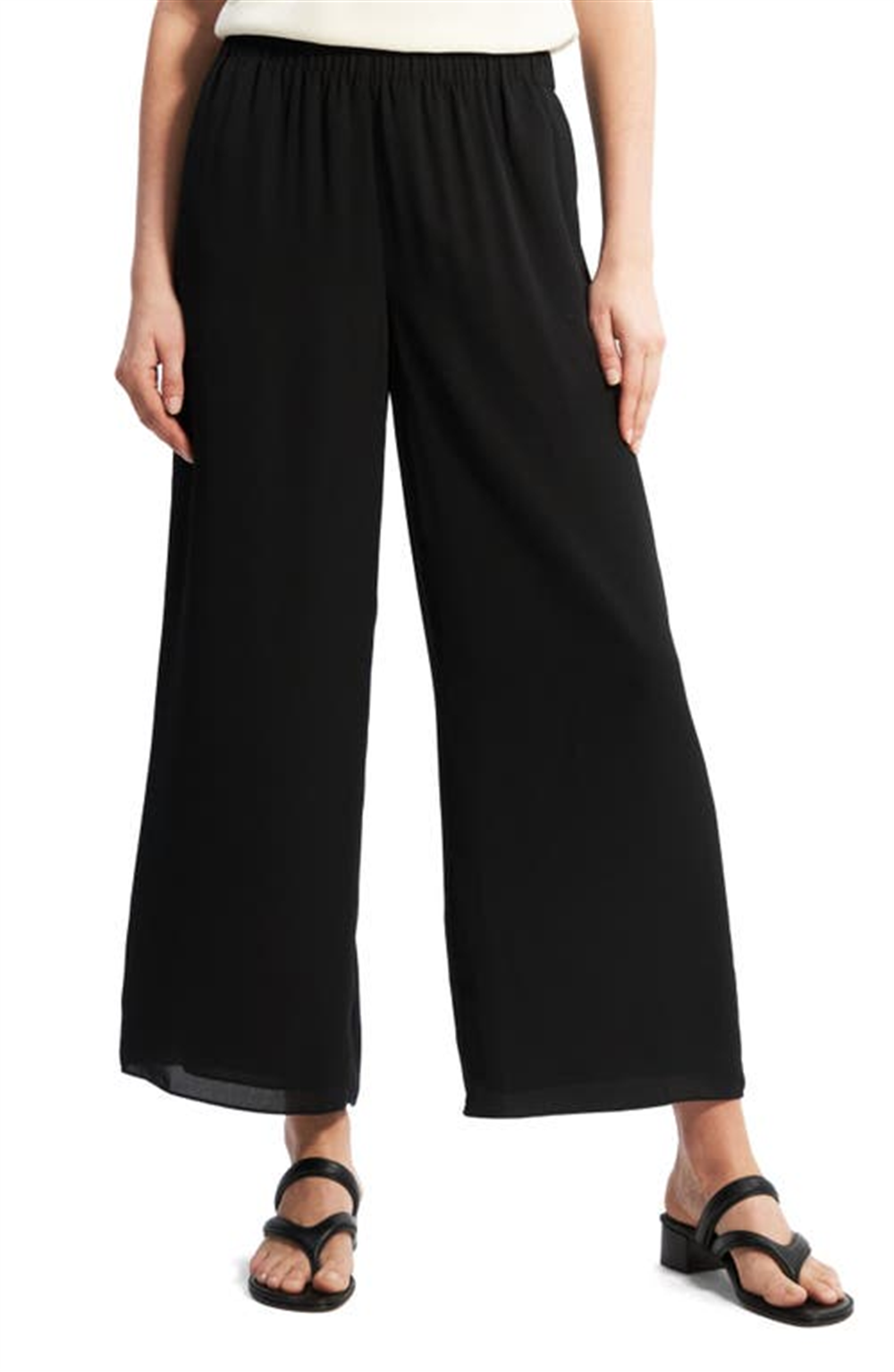 Calça feminina Theory Easy Wide Leg em poliéster reciclado, preta, tamanho grande