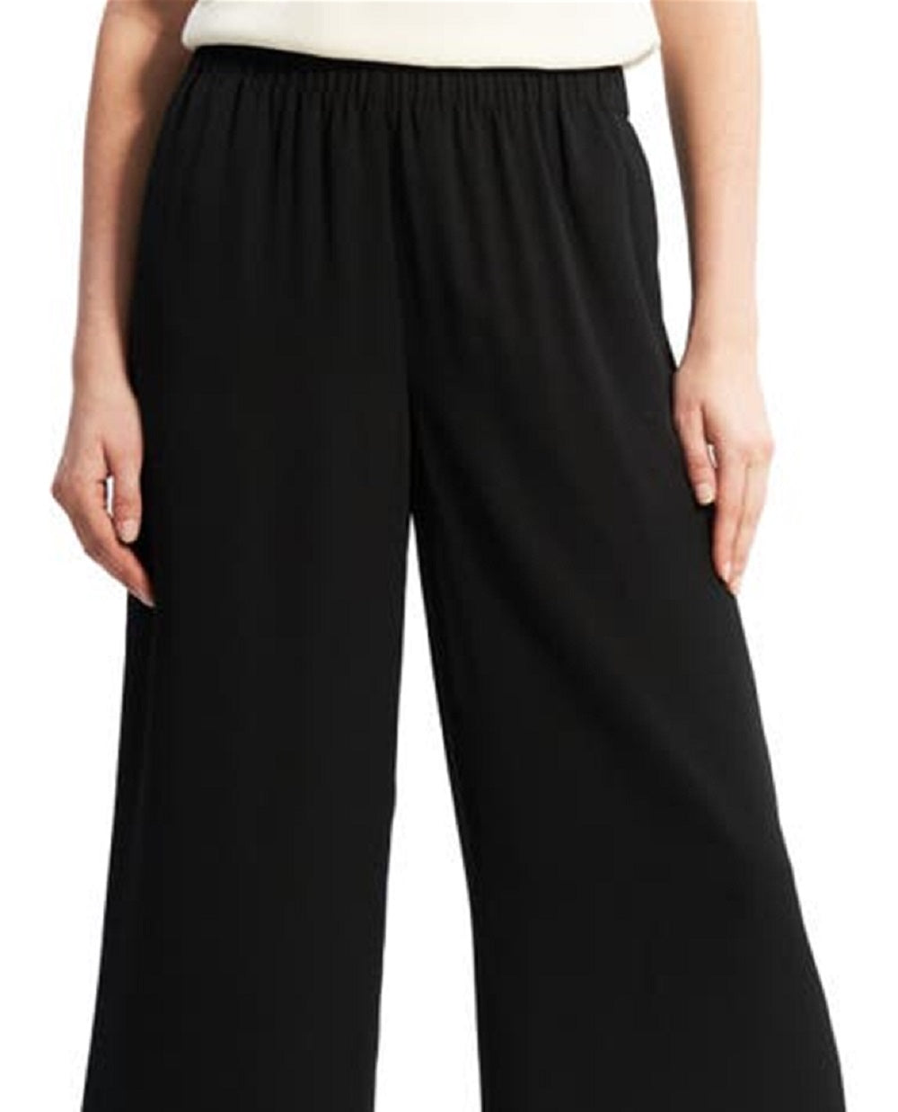 Calça feminina Theory Easy Wide Leg em poliéster reciclado, preta, tamanho grande