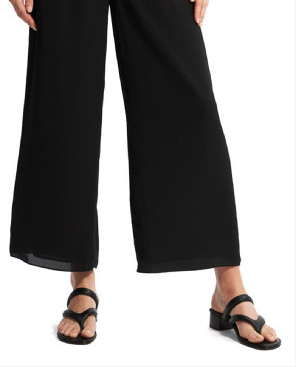 Calça feminina Theory Easy Wide Leg em poliéster reciclado, preta, tamanho grande