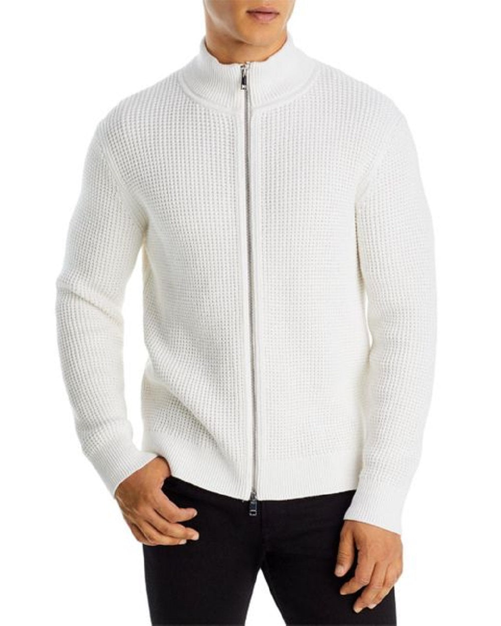 Suéter masculino Theory Gary Full Zip, branco, tamanho médio