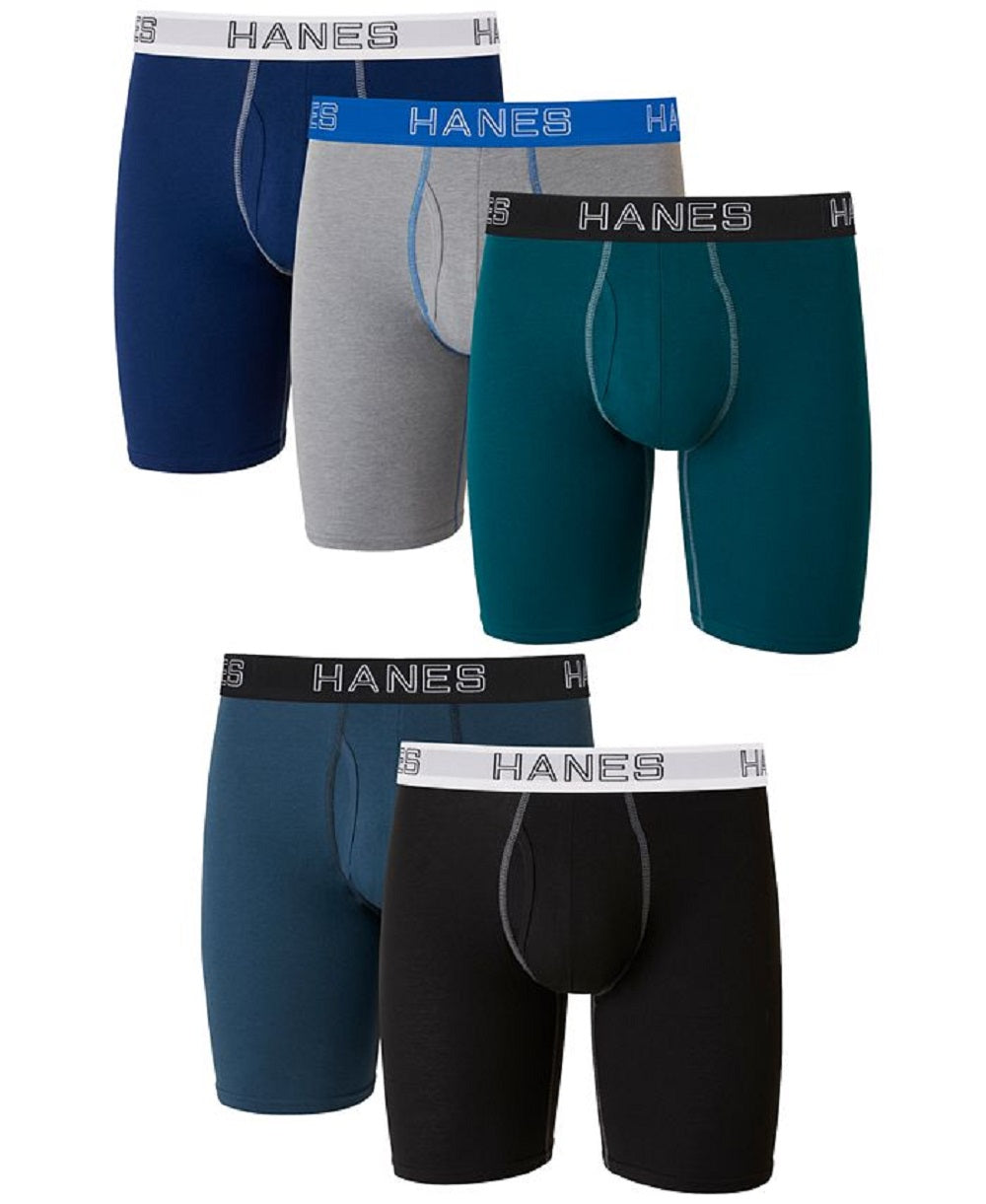 Cuecas boxer masculinas Hanes Ultimate Stretch com pernas mais longas, verde, tamanho grande, 5 unidades