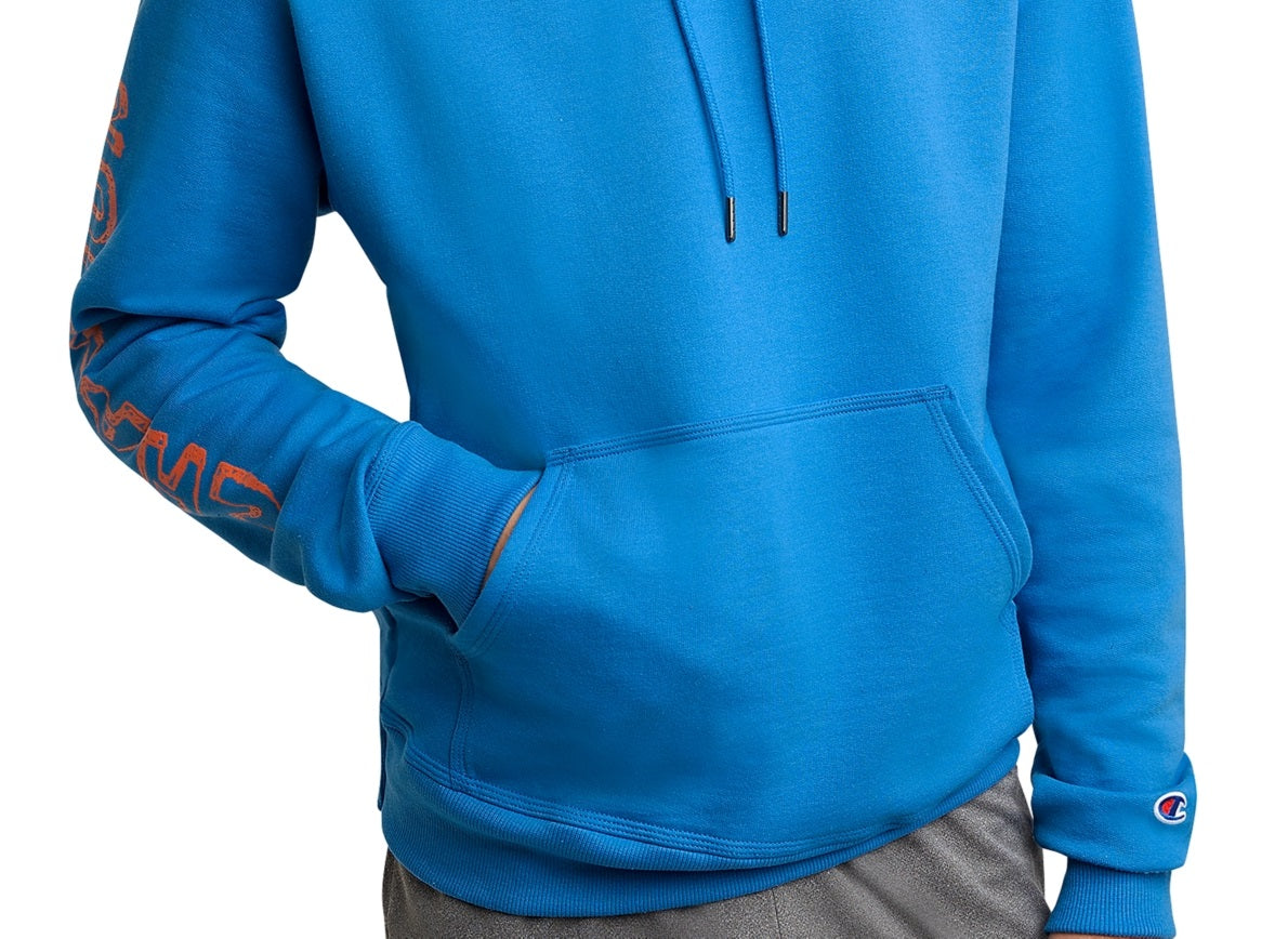 Moletom com capuz Champion Powerblend Standard Fit com estampa de logotipo e capuz masculino, azul, tamanho grande
