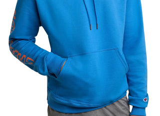Moletom com capuz Champion Powerblend Standard Fit com estampa de logotipo e capuz masculino, azul, tamanho grande