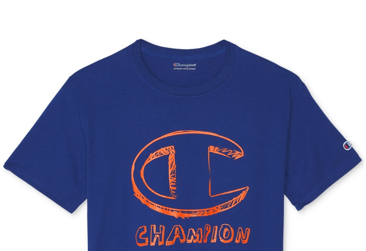 Camiseta Champion Masculina Classic Standard-Fit com Logo Gráfico Azul Tamanho XX-G