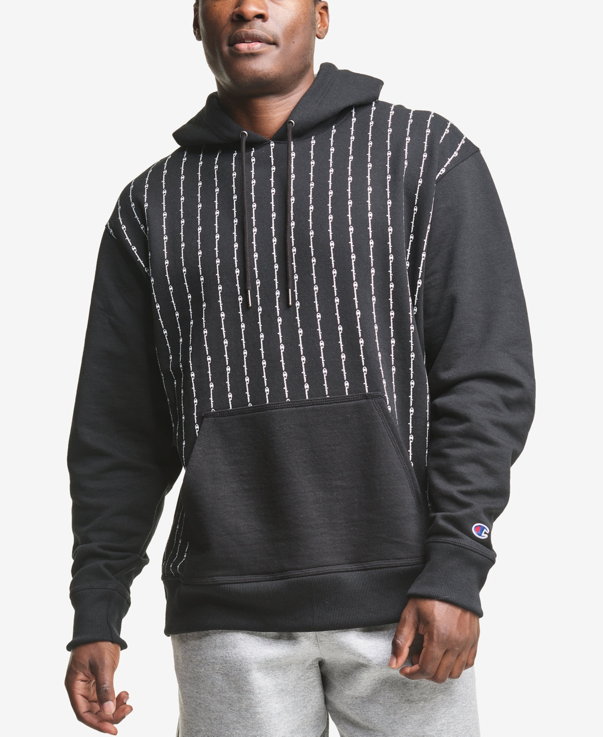 Moletom com capuz listrado masculino Champion, preto, tamanho G