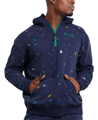 Champion Masculino Slim Fit Global Explorer Quarter Zip Hoodie Paint Splatter Azul