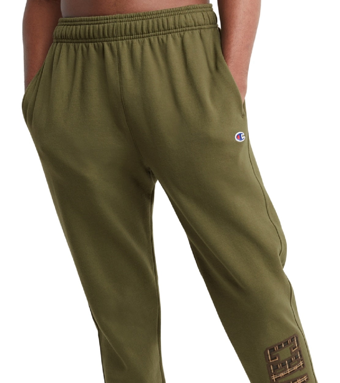 Calça de moletom Champion Powerblend Standard Fit com estampa de logotipo, verde, tamanho pequeno, masculina