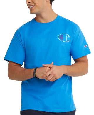 Camiseta masculina Champion Classic Standard Fit com logo gráfico, azul, tamanho XX-G