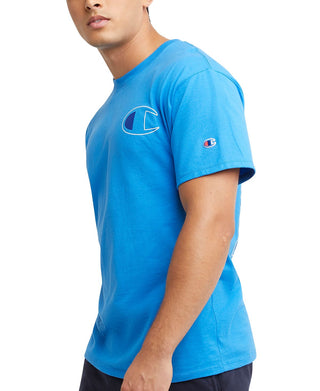 Camiseta masculina Champion Classic Standard Fit com logo gráfico, azul, tamanho XX-G