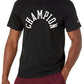 Camiseta masculina Champion com estampa de logotipo e ajuste padrão, preta, tamanho médio