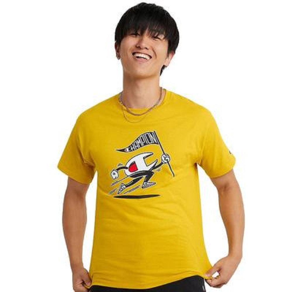Camiseta Champion Masculina Classic Standard Fit Logo Graphic, Amarela, Tamanho Grande