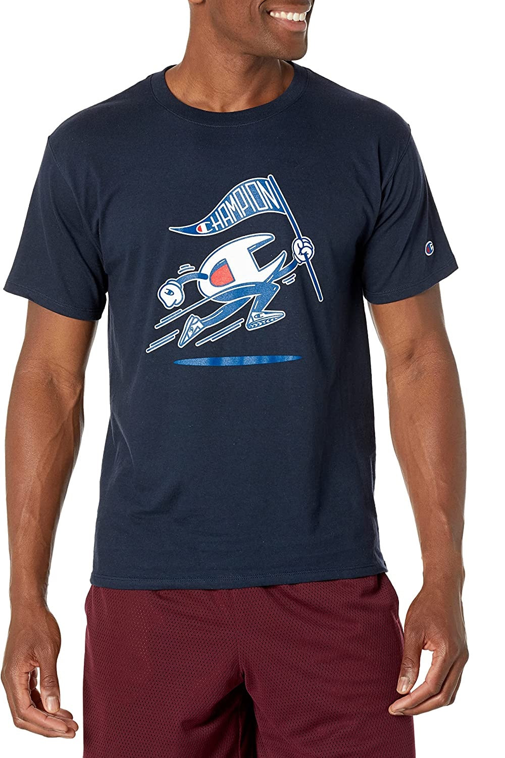 Camiseta Champion Masculina Classic Standard-Fit com Logo Gráfico Azul Tamanho GG