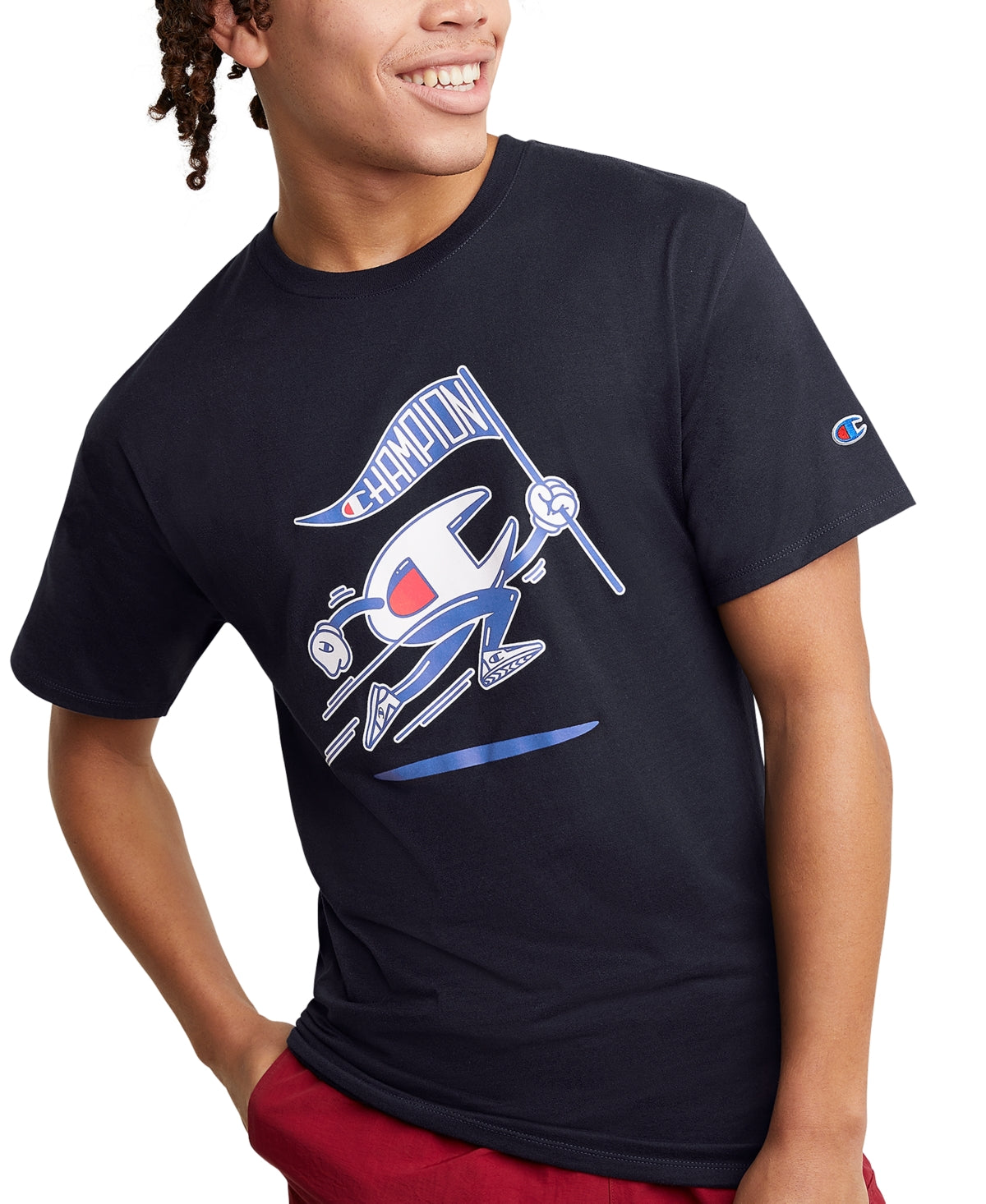 Camiseta Champion Masculina Classic Standard-Fit com Logo Gráfico Azul Tamanho GG